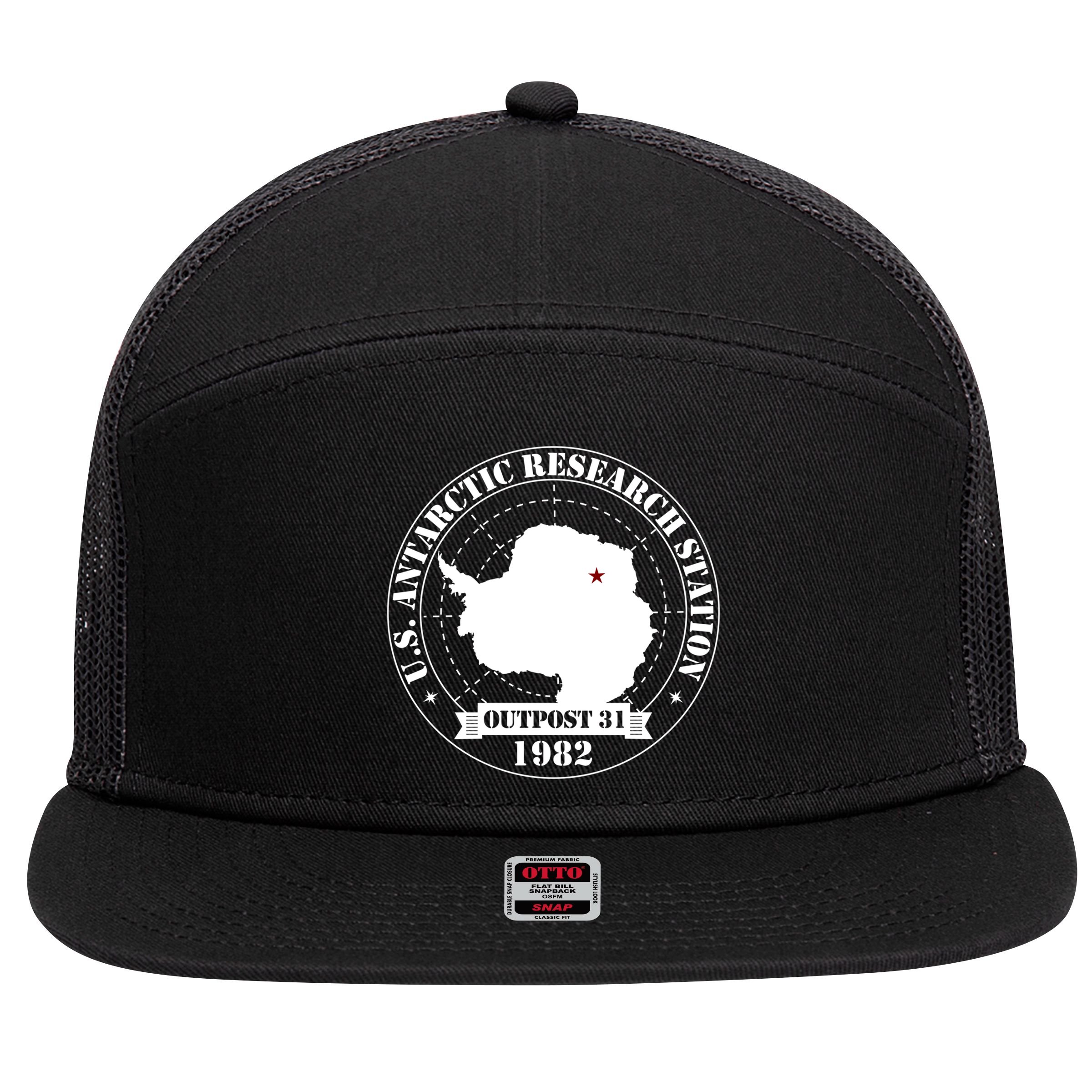Us Antarctic Research Station Outpost 31 Year 1982 Gift 7 Panel Mesh Trucker Snapback Hat
