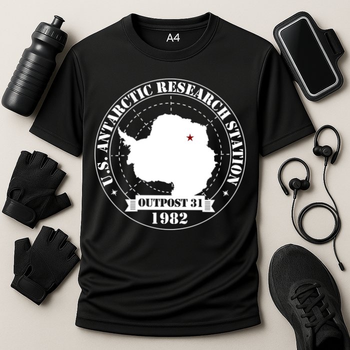 Us Antarctic Research Station Outpost 31 Year 1982 Gift Cooling Performance Crew T-Shirt