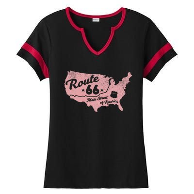 Usa Apparel Route 66 Main Street Of America Ladies Halftime Notch Neck Tee