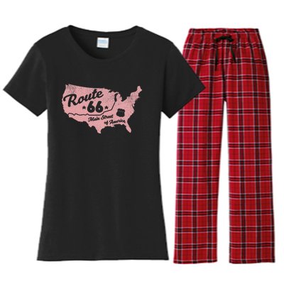 Usa Apparel Route 66 Main Street Of America Women's Flannel Pajama Set