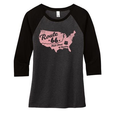 Usa Apparel Route 66 Main Street Of America Women's Tri-Blend 3/4-Sleeve Raglan Shirt