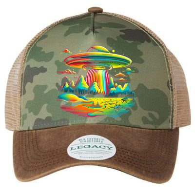 UFO Alien Retro Bright Mountain Lake Camping Visitor Legacy Tie Dye Trucker Hat