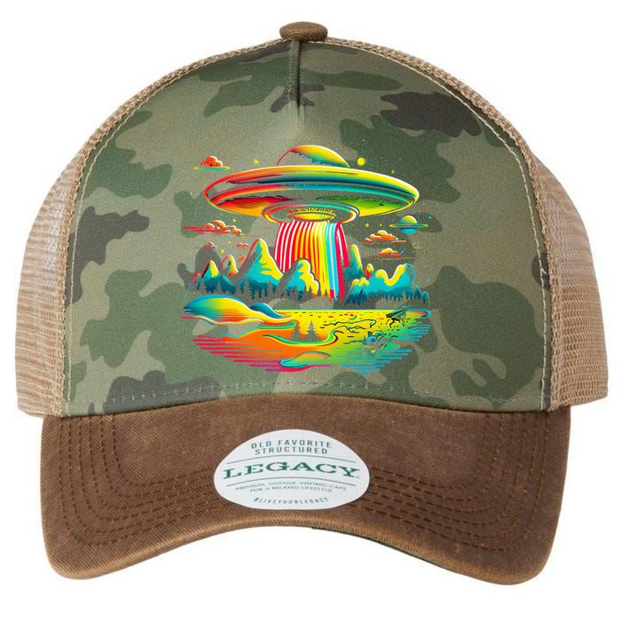 UFO Alien Retro Bright Mountain Lake Camping Visitor Legacy Tie Dye Trucker Hat