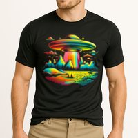 UFO Alien Retro Bright Mountain Lake Camping Visitor Performance Shirt