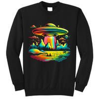 UFO Alien Retro Bright Mountain Lake Camping Visitor Sweatshirt