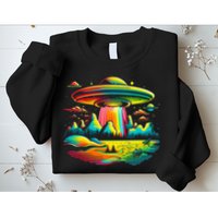 UFO Alien Retro Bright Mountain Lake Camping Visitor Sweatshirt