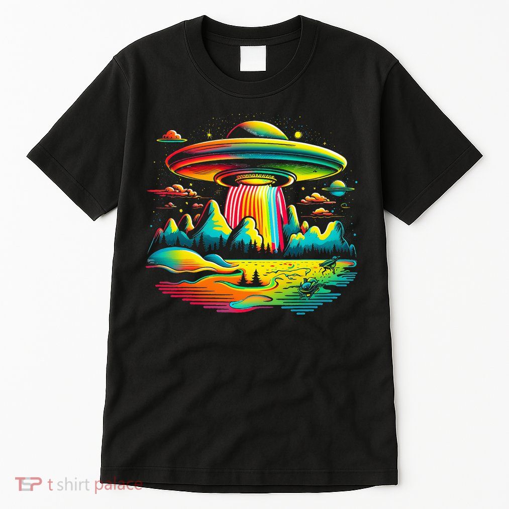 UFO Alien Retro Bright Mountain Lake Camping Visitor Tall T-Shirt