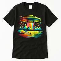 UFO Alien Retro Bright Mountain Lake Camping Visitor Tall T-Shirt