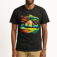UFO Alien Retro Bright Mountain Lake Camping Visitor Tall T-Shirt