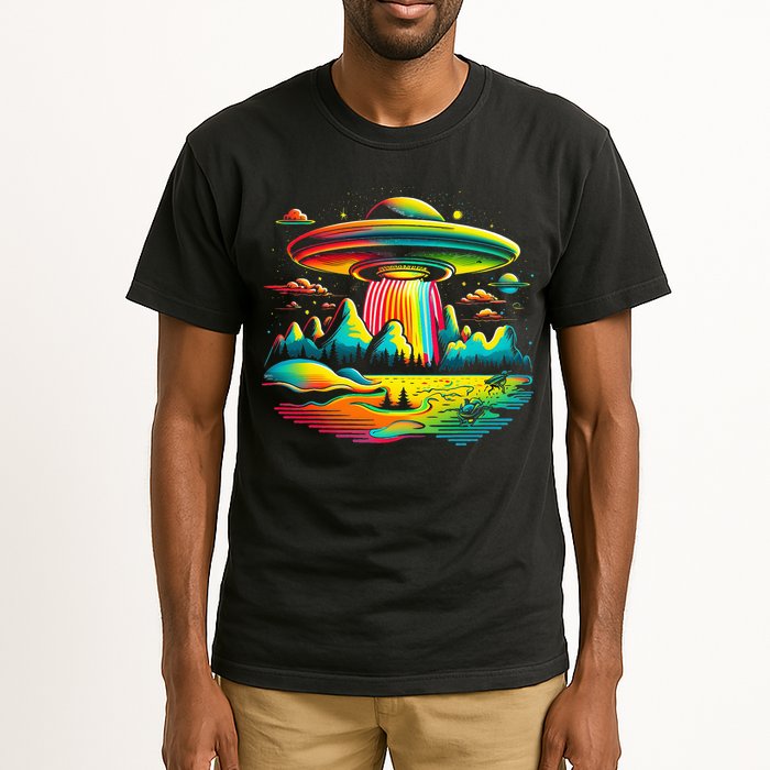 UFO Alien Retro Bright Mountain Lake Camping Visitor Tall T-Shirt