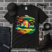 UFO Alien Retro Bright Mountain Lake Camping Visitor Tall T-Shirt