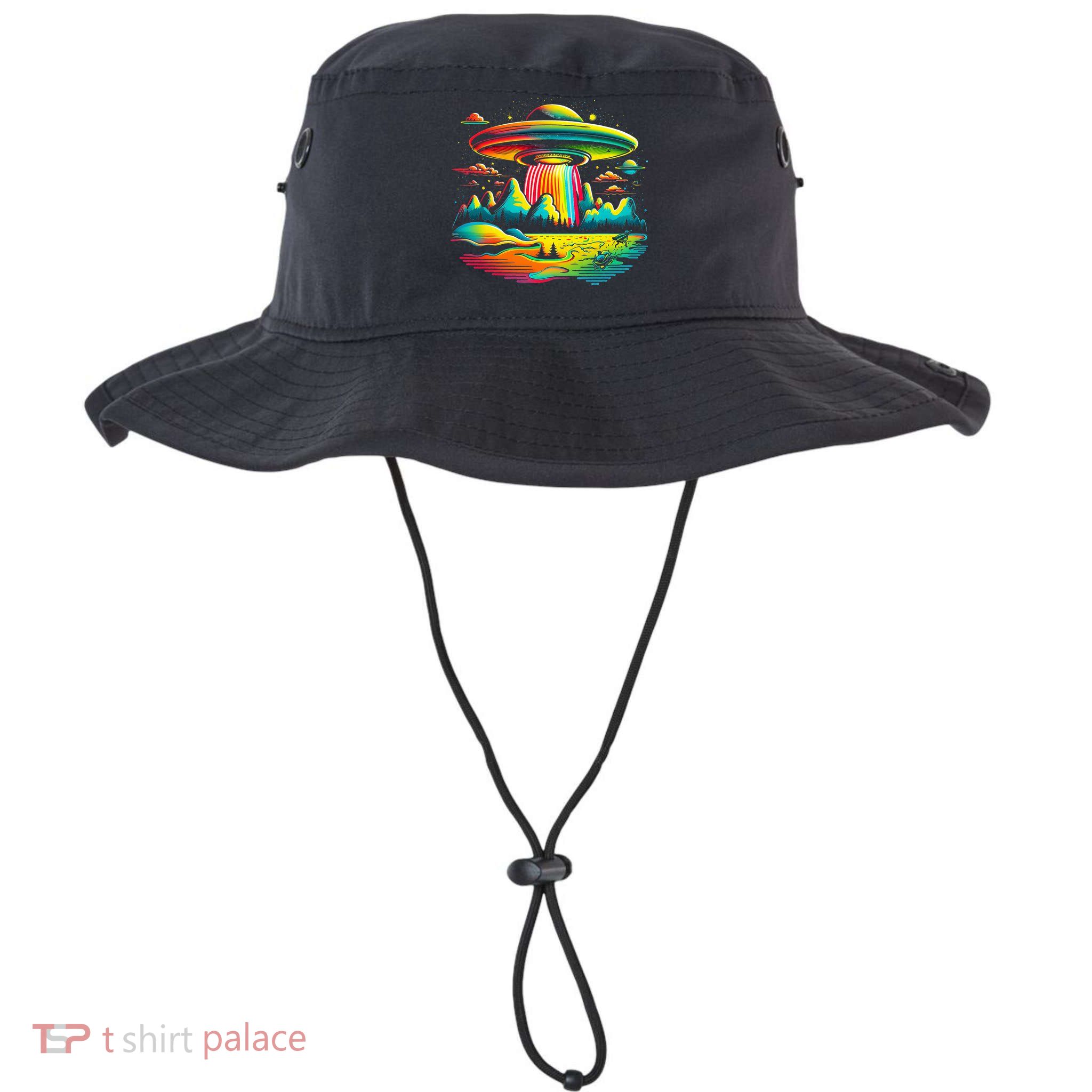 UFO Alien Retro Bright Mountain Lake Camping Visitor Bucket Hat