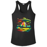 UFO Alien Retro Bright Mountain Lake Camping Visitor Ladies PosiCharge Competitor Racerback Tank