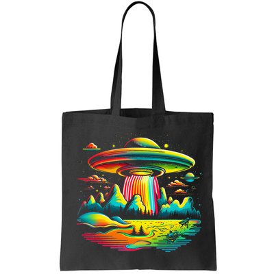 UFO Alien Retro Bright Mountain Lake Camping Visitor Bag