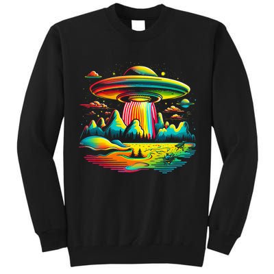 UFO Alien Retro Bright Mountain Lake Camping Visitor Tall Sweatshirt