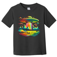 UFO Alien Retro Bright Mountain Lake Camping Visitor Toddler T-Shirt