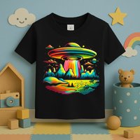 UFO Alien Retro Bright Mountain Lake Camping Visitor Toddler T-Shirt
