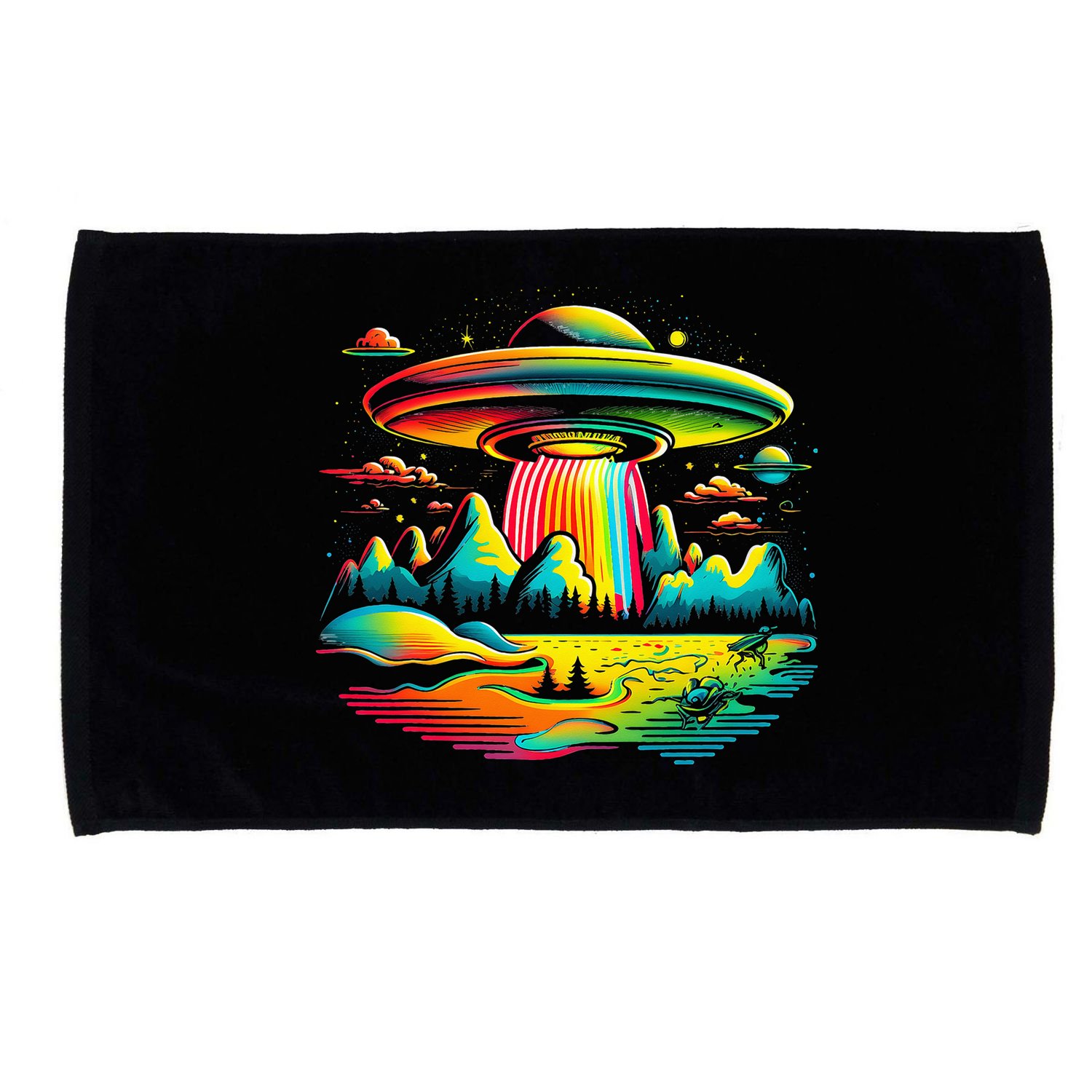 UFO Alien Retro Bright Mountain Lake Camping Visitor Microfiber Hand Towel