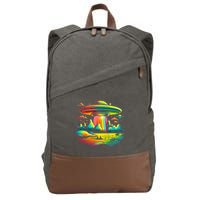 UFO Alien Retro Bright Mountain Lake Camping Visitor Cotton Canvas Backpack