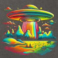 UFO Alien Retro Bright Mountain Lake Camping Visitor Cotton Canvas Backpack