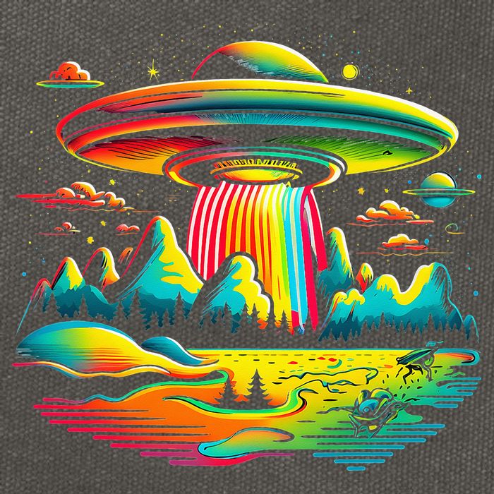 UFO Alien Retro Bright Mountain Lake Camping Visitor Cotton Canvas Backpack