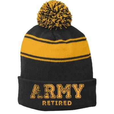 Army Retired Retirement Gift Stripe Pom Pom Beanie