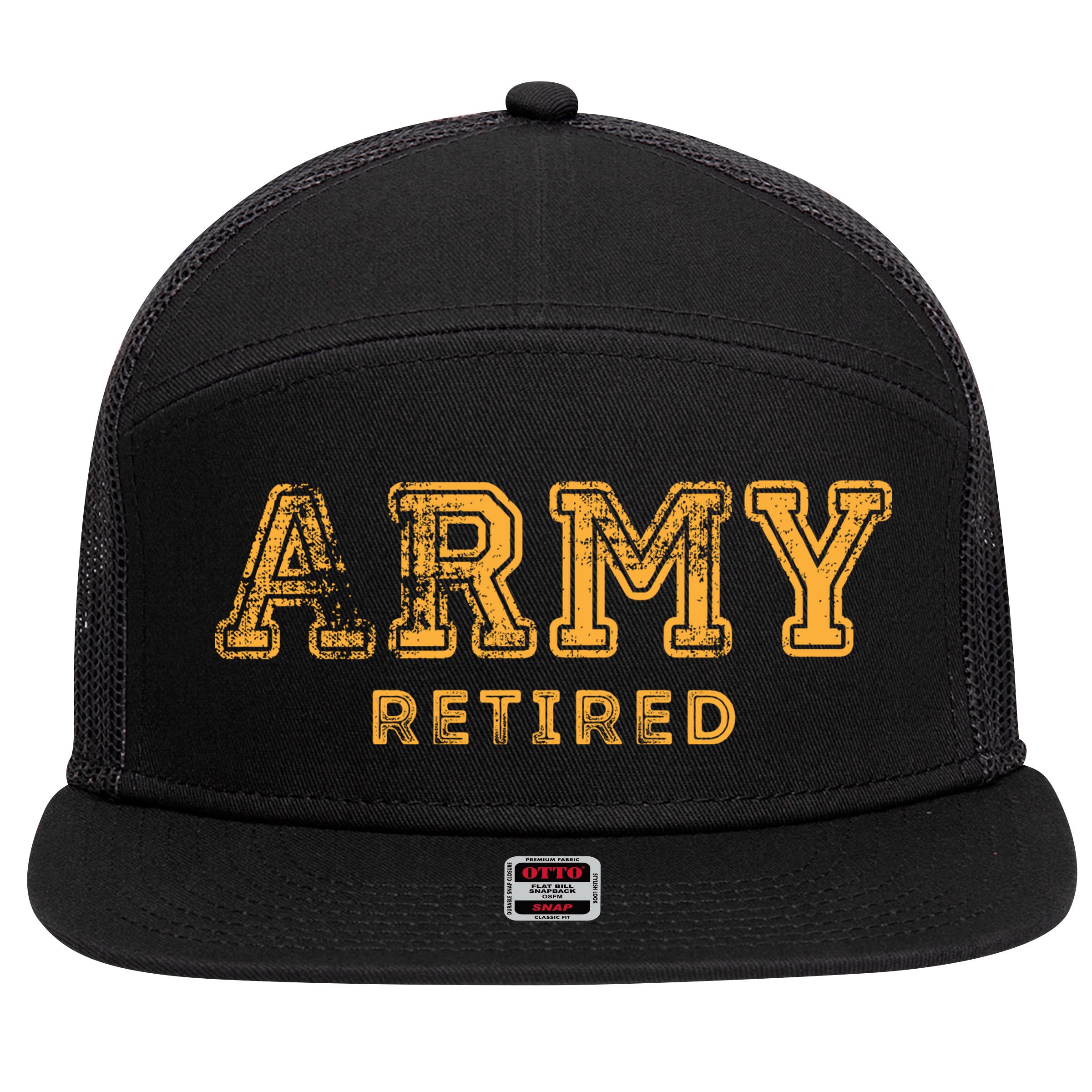 Army Retired Retirement Gift 7 Panel Mesh Trucker Snapback Hat