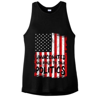 Unvaccinated And Ready To Talk Politics Funny US Flag Ladies PosiCharge Tri-Blend Wicking Tank