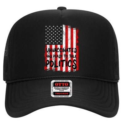 Unvaccinated And Ready To Talk Politics Funny US Flag Trucker Hat