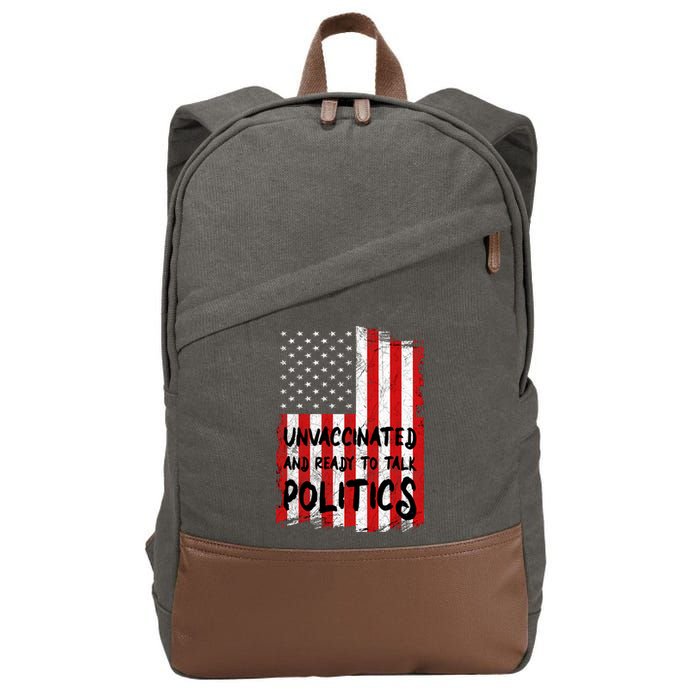 Unvaccinated And Ready To Talk Politics Funny US Flag Cotton Canvas Backpack