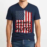 Unvaccinated And Ready To Talk Politics Funny US Flag V-Neck T-Shirt