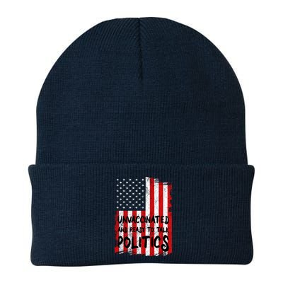 Unvaccinated And Ready To Talk Politics Funny US Flag Beanie