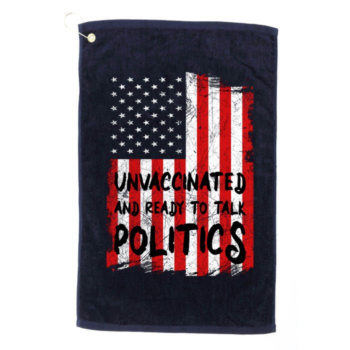 Unvaccinated And Ready To Talk Politics Funny US Flag Golf Towel