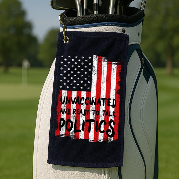 Unvaccinated And Ready To Talk Politics Funny US Flag Golf Towel