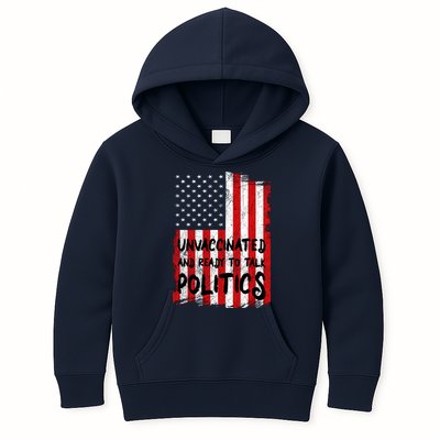 Unvaccinated And Ready To Talk Politics Funny US Flag Kids Hoodie