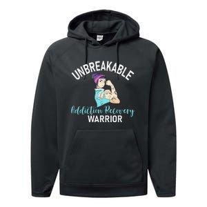 Unbreakable Addiction Recovery Warrior Aa Sober Gifts Women Performance Fleece Hoodie