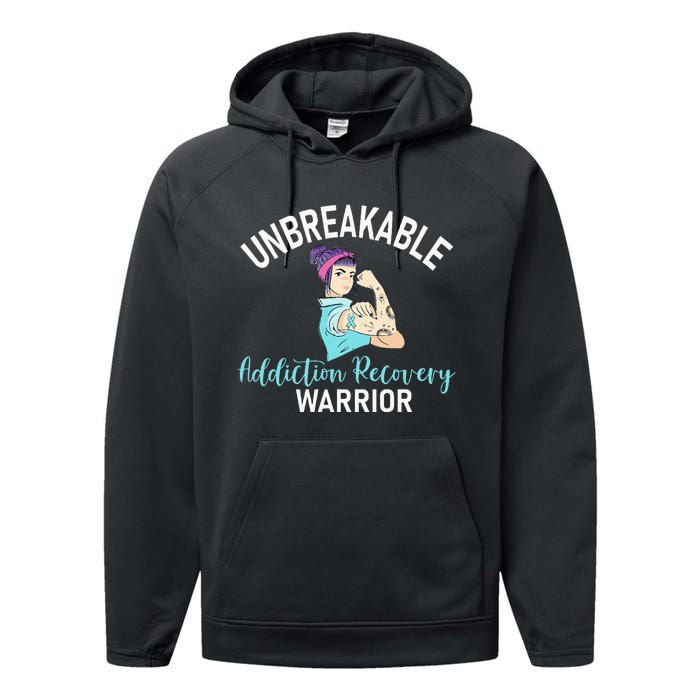 Unbreakable Addiction Recovery Warrior Aa Sober Gifts Women Performance Fleece Hoodie