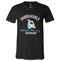 Unbreakable Addiction Recovery Warrior Aa Sober Gifts Women V-Neck T-Shirt