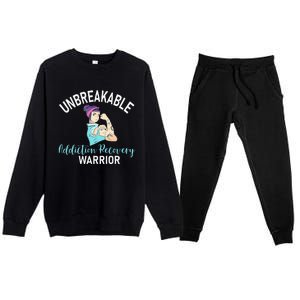 Unbreakable Addiction Recovery Warrior Aa Sober Gifts Women Premium Crewneck Sweatsuit Set