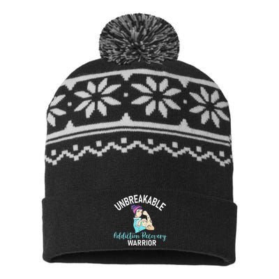 Unbreakable Addiction Recovery Warrior Aa Sober Gifts Women USA-Made Snowflake Beanie