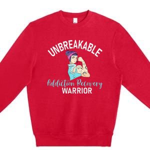 Unbreakable Addiction Recovery Warrior Aa Sober Gifts Women Premium Crewneck Sweatshirt