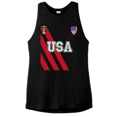 Usa America Soccer Jersey Red Blue Football Ball Travel Ladies PosiCharge Tri-Blend Wicking Tank