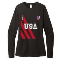 Usa America Soccer Jersey Red Blue Football Ball Travel Womens CVC Long Sleeve Shirt