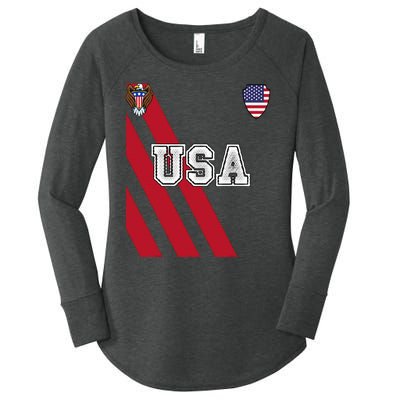 Usa America Soccer Jersey Red Blue Football Ball Travel Women's Perfect Tri Tunic Long Sleeve Shirt