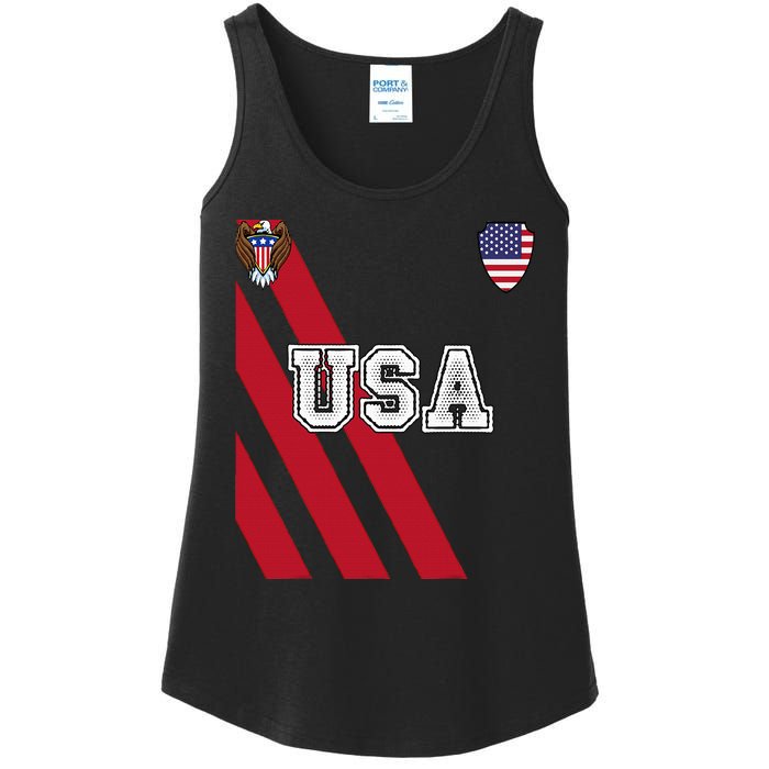 Usa America Soccer Jersey Red Blue Football Ball Travel Ladies Essential Tank