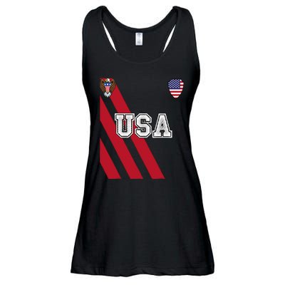 Usa America Soccer Jersey Red Blue Football Ball Travel Ladies Essential Flowy Tank