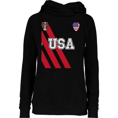 Usa America Soccer Jersey Red Blue Football Ball Travel Womens Funnel Neck Pullover Hood