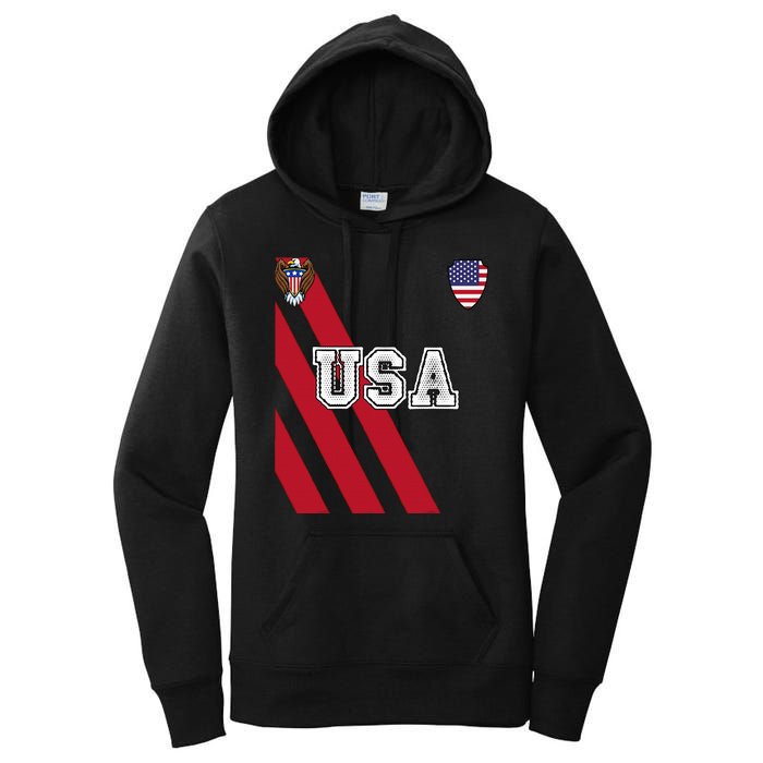 Usa America Soccer Jersey Red Blue Football Ball Travel Women's Pullover Hoodie