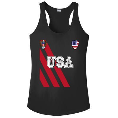 Usa America Soccer Jersey Red Blue Football Ball Travel Ladies PosiCharge Competitor Racerback Tank