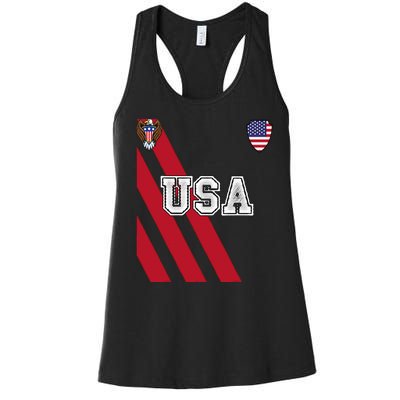 Usa America Soccer Jersey Red Blue Football Ball Travel Women's Racerback Tank